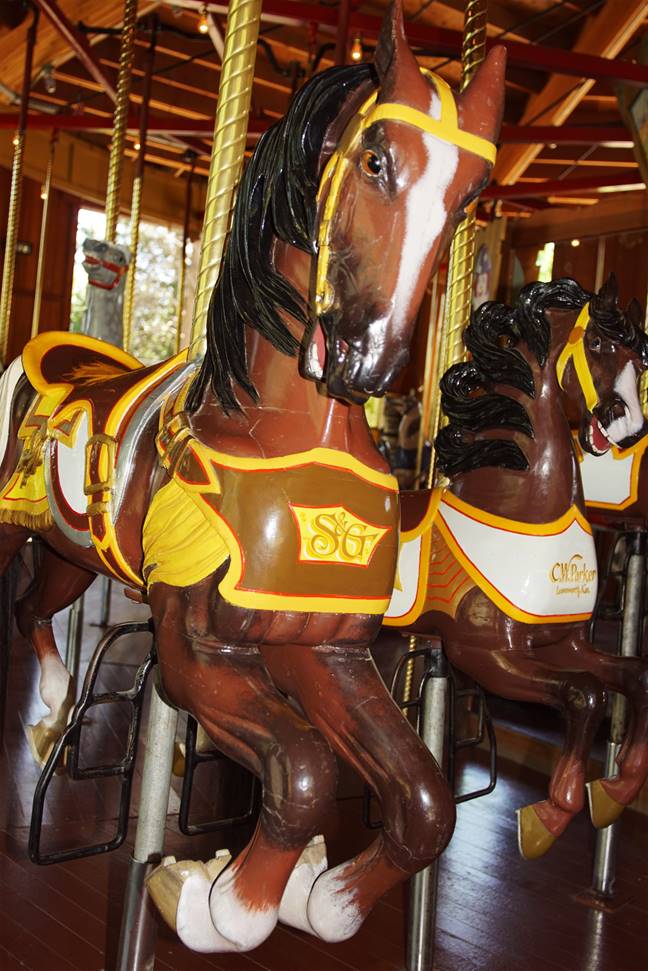 A picture containing indoor, carousel, ride, floor
Description automatically generated