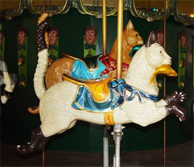 A close-up of a merry-go-round

Description automatically generated