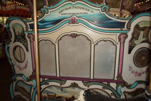 A close up of a carousel

Description automatically generated