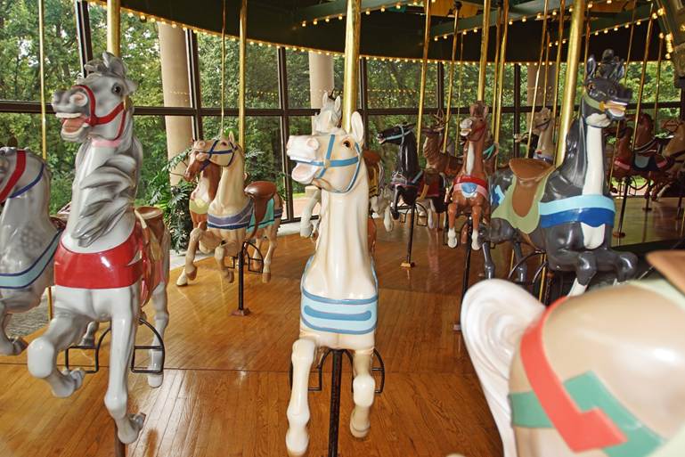 A person standing in front of a carousel

Description automatically generated